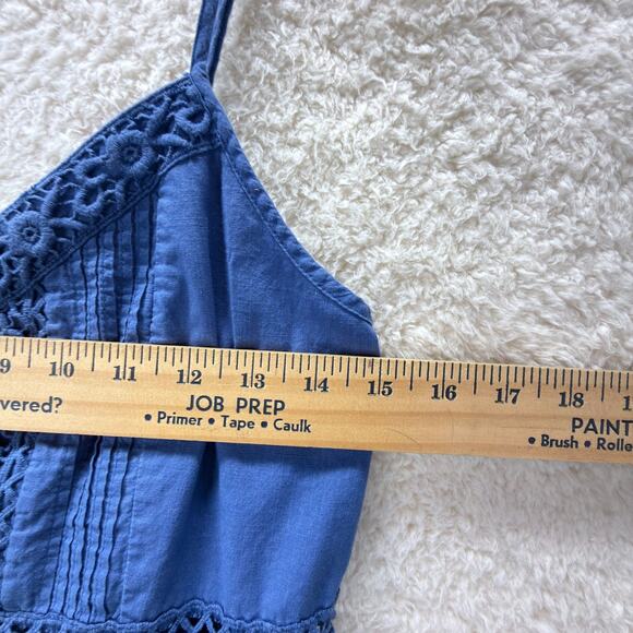 Abercrombie Fitch Babydoll Mini Dress M Blue Lace Trim Embroidered Buttons Lined - Picture 9 of 13